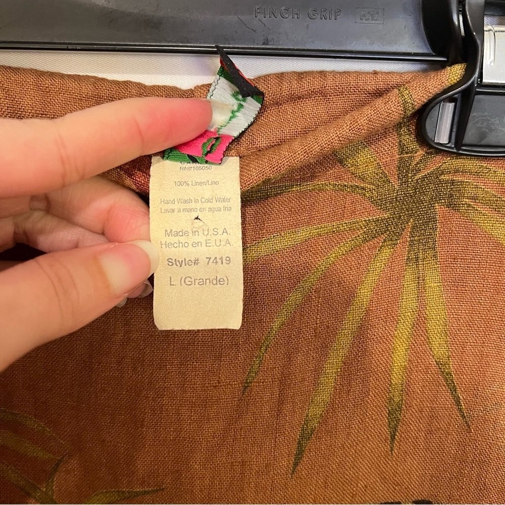 Women’s Tan Linen Skirt Palm Tree Leopard Flower Fringe Large Asymmetrical - Picture 6 of 9